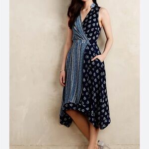 Anthropologie Maeve Navy and Light Blue High Low Dress